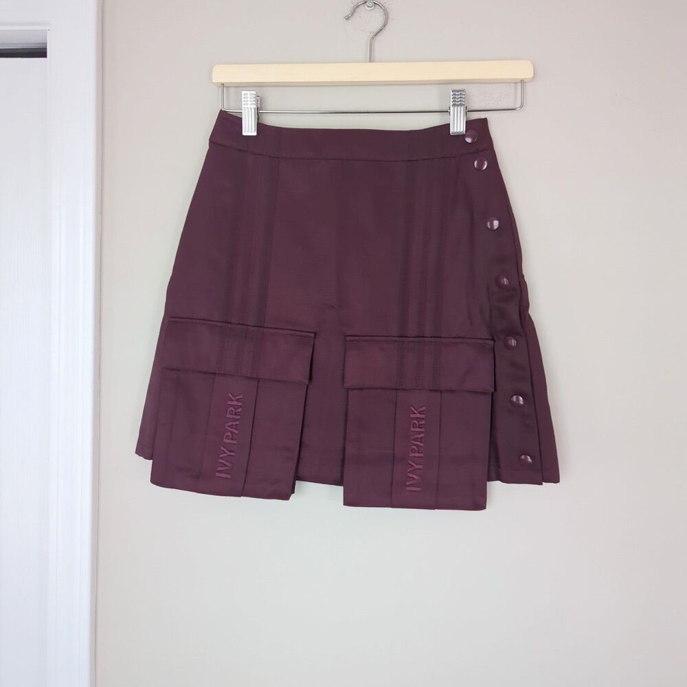 Adidas Originals x Ivy Park NWT Dark Red Mini Pocket Snap Closure Wrap Skirt XS